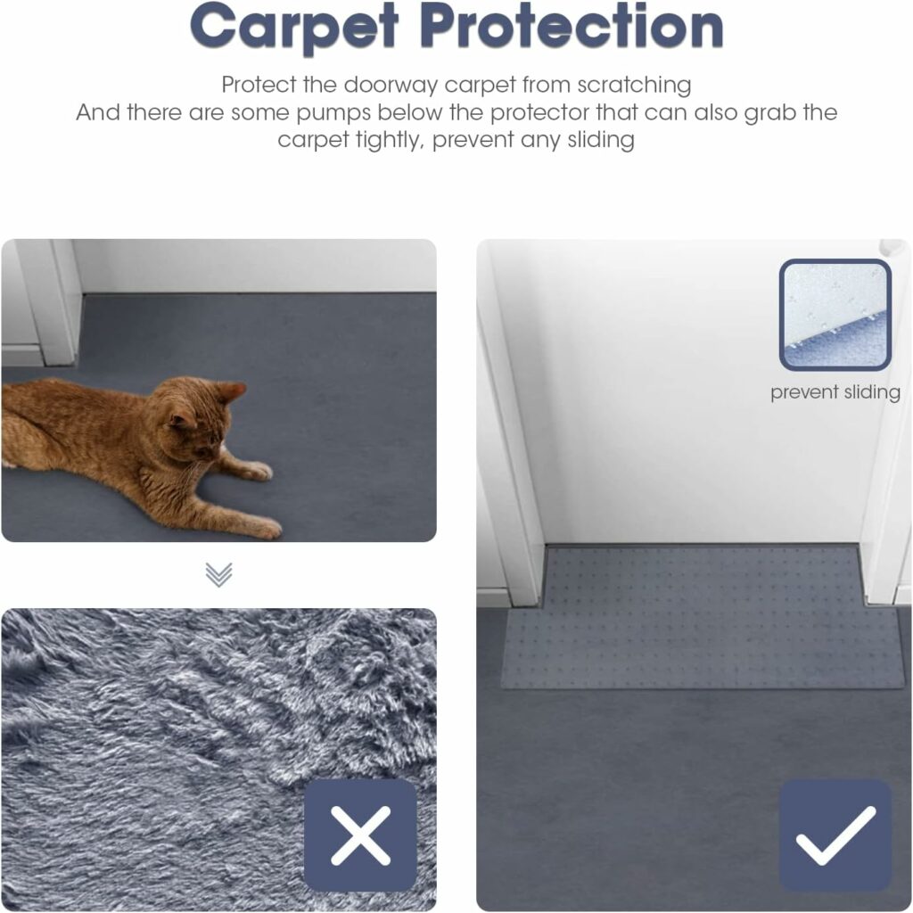 36.5 Clear Heavy-Duty Plastic Non-Skid Cat Doorway Carpet Protector Can be Trimmed to Fit All Door Widths Under 33 1/2’’ for Preventing Scratches on Doorway Carpet, Pack of 1